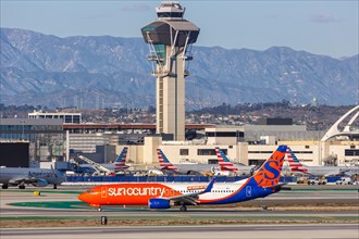 A Boeing 737-800 aircraft of Sun Country Airlines with registration N833SY at Los Angeles Airport