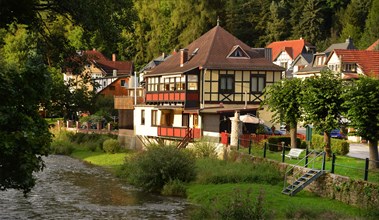 The town of Schwarzburg on the Schwarza in the Thuringian Forest on 14.8.2017
