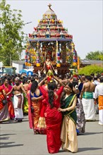 Hindus on the main festival day at the big procession Theer