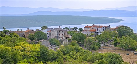 View over old houses on the island Cres and Krk in the Kvarner Bay and the mainland