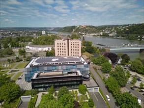The Rhine-Moselle Hall and the Mercure Hotel on the Rhine in Koblenz