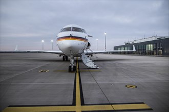The Global 5000 of the German government stands at the government terminal at Berlin-Brandenburg BER airport in Schoenefeld