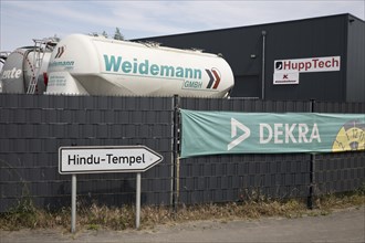 Sign for the Hindu temple in the Uentrop industrial estate