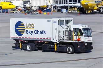 LSG Sky Chefs Catering trucks with aeroplane food at Las Vegas airport