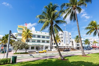 Ocean Drive with hotels in Art Deco style architecture in Miami Beach