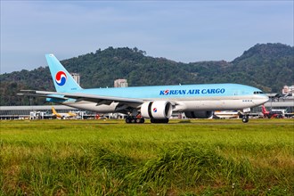 A Korean Air Cargo Boeing 777-F aircraft with registration number HL8252 at Penang Airport