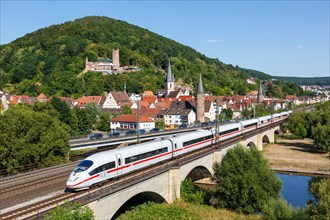 ICE 3 high speed train of Deutsche Bahn DB in Gemuenden am Main