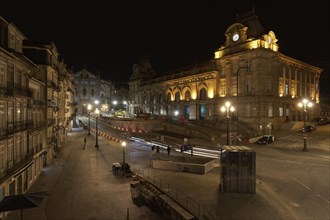 Praca de Almeida Garrett Square and Porto Sao Bento Station by night