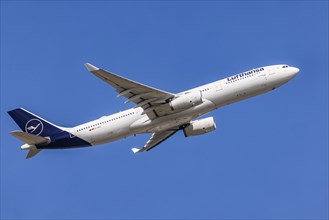 Airbus A330-300 of the airline Lufthansa during take-off