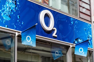 Shop of the brand O2 with logo telephone communication internet provider at Koenigstrasse in Stuttgart