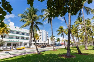 Ocean Drive with Art Deco style hotels architecture in Miami Beach