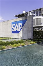 Headquarters of the company SAP with logo