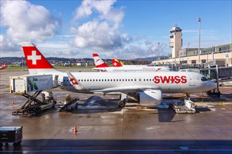 A Swiss Airbus A320neo aircraft with registration HB-JDB at Zurich Airport