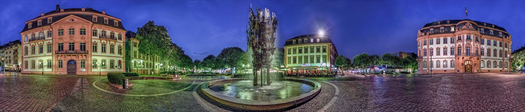 Schillerplatz Panorama illuminated Mainz Germany