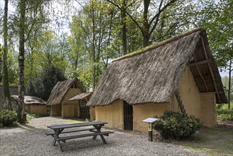 Reconstructed protohistoric settlement showing Bronze Age house at the open-air Archeosite and Museum of Aubechies-Beloeil