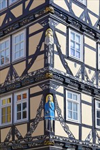 Detail of magnificent half-timbered house with ornate wood carving