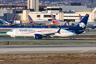 A Boeing 737 MAX 8 aircraft of AeroMexico with registration number XA-MAG at Los Angeles Airport