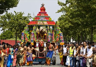 Hindus on the main festival day at the big procession Theer