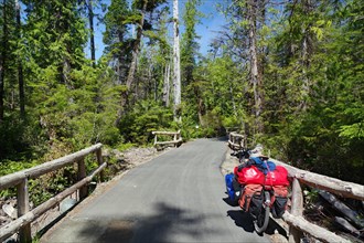 Touring bike with luggage on the new bike path between Ucluelet and Tofino
