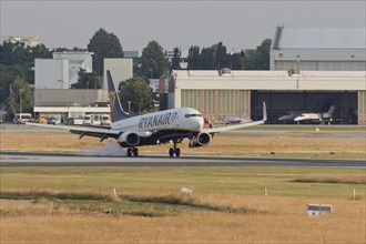 Passenger aircraft Boeing 737-8AS of the airline Ryanair landing at Hamburg Airport