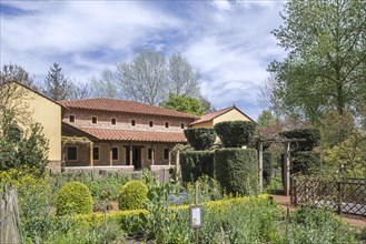 Reconstructed second century AD Gallo-Roman villa and herb garden at the open-air Archeosite and Museum of Aubechies-Beloeil