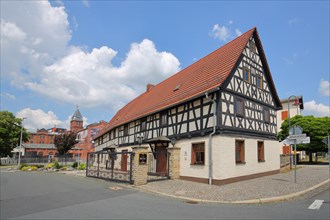 Half-timbered house and entrance to the factory premises Koestritzer Brauerei