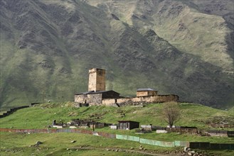 Lamaria Church against a mountain backdrop