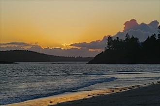 Deserted sandy beach at sunset