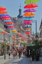 Decoration with colourful umbrellas in the pedestrian zone