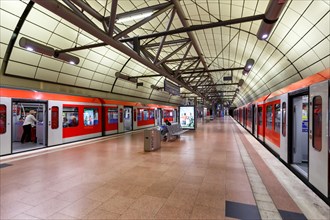 S-Bahn train of Deutsche Bahn at the stop Flughafen Airport in Hamburg