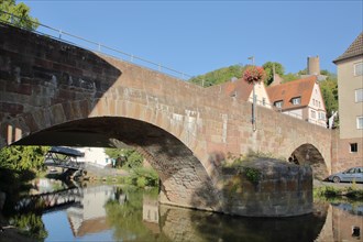 Stone arch bridge over the Franconian Saale