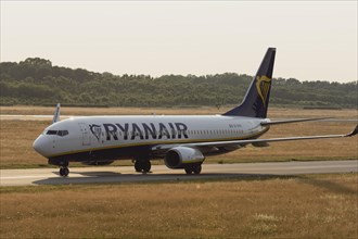 Passenger aircraft Boeing 737-8AS of the airline Ryanair on the tarmac at Hamburg Airport