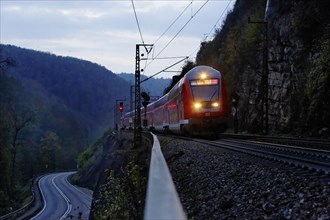 RegionalExpress RE underway on Geislinger Steige in the evening