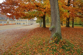 Wilhelmsbad state park with castle in autumn