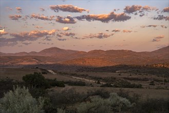 Sunset over semi-desert landscape in the Namaqua National Park