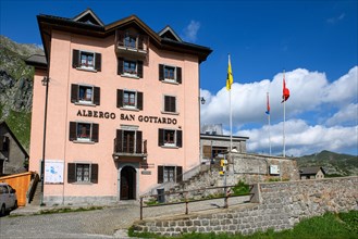 View of Hotel Hostel Albergo San Gottardo on 2091 metres high pass of Gotthard Pass