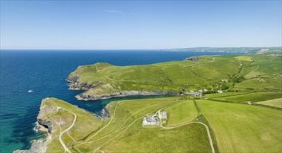 Aerial panorama of the hamlet of Port Quin near Port Isaac