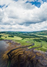 Panorama over Loch Feochan and Feochan Bheag River from a drone