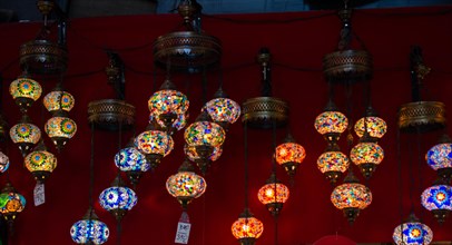 Ottoman style colorful mosaic lamps in Istanbul Turkey