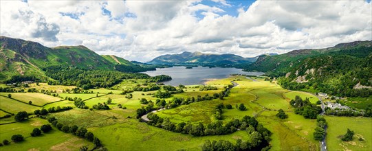 Panorama over Derwent Water from a drone