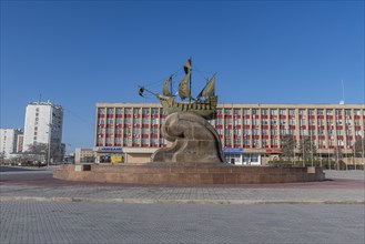 Sculpture sailing ship on Astana square