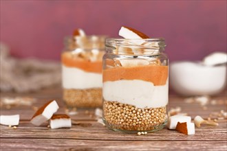 Layered breakfast or dessert with puffed quinoa grains