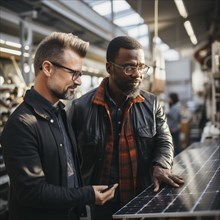 Engineer and businessman develop and discuss new solar panels