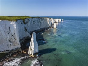 Aerial view of the chalk coast Old Harry Rocks