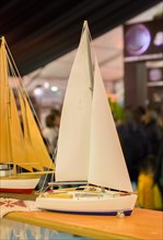 Mini size little colorful model sailboat in view