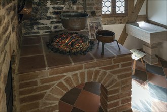Reconstructed historical cooking place in a medieval house