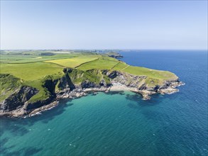 Aerial view of the coastline at Port Isaac