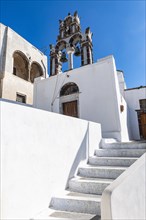 Belltower and Whitewashed architecture in Pyrgos