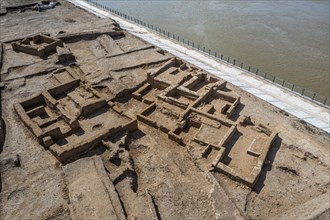 Aerial of Saray- Juek ancient settlement on the Ural river