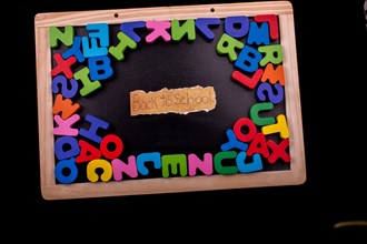 Back to school andColorful Letters of Alphabet made of wood